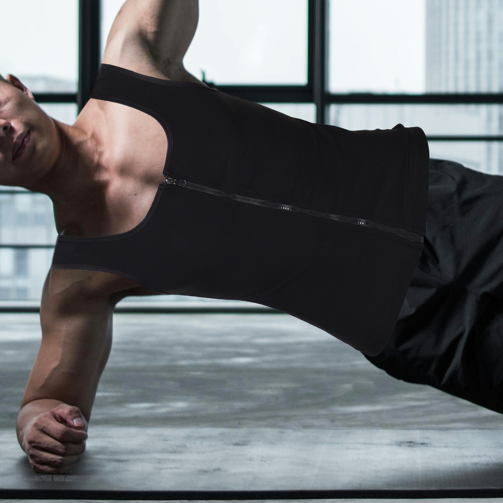 Yoga Fitness Up - Rompi Olahraga Pria dengan Ritsleting, Kompresi,