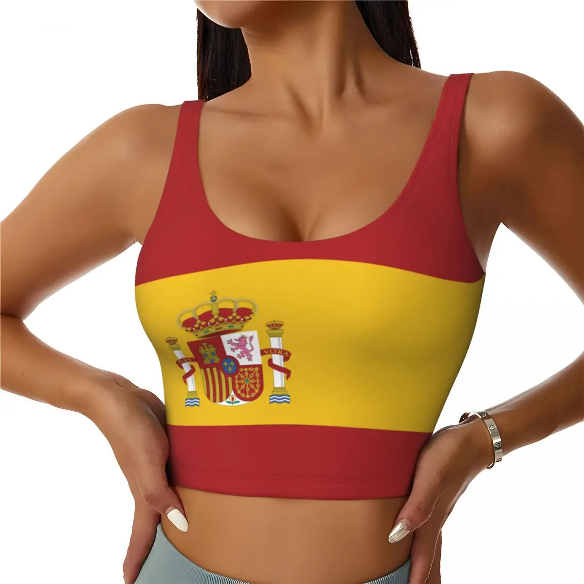 Yoga Và Fitness - Atasan Dasar Bendera Spanyol Atasan Olahraga