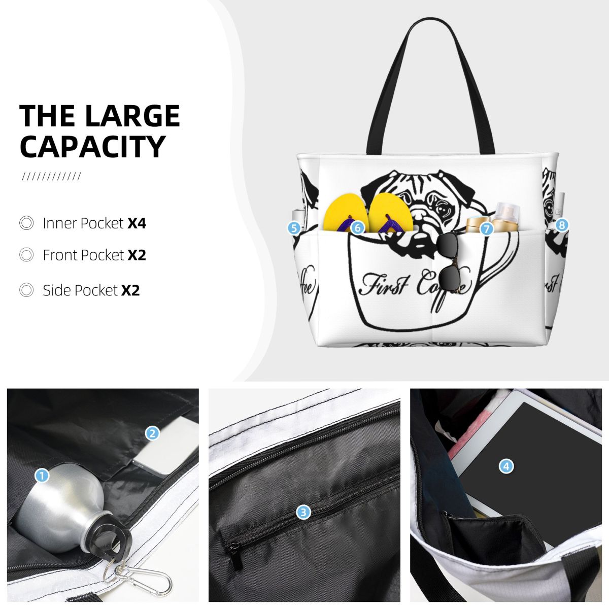 Pug First Coffee Beach Tote Ba - Yoga In Fitness First ulasan dan harga